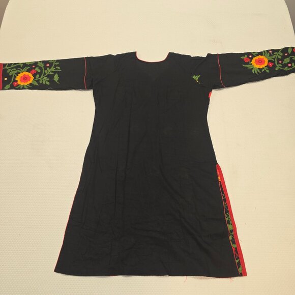 Pakistani Black Floral Embroidered Desi 3 Piece Straight Suit Set Size XL - Picture 4 of 8